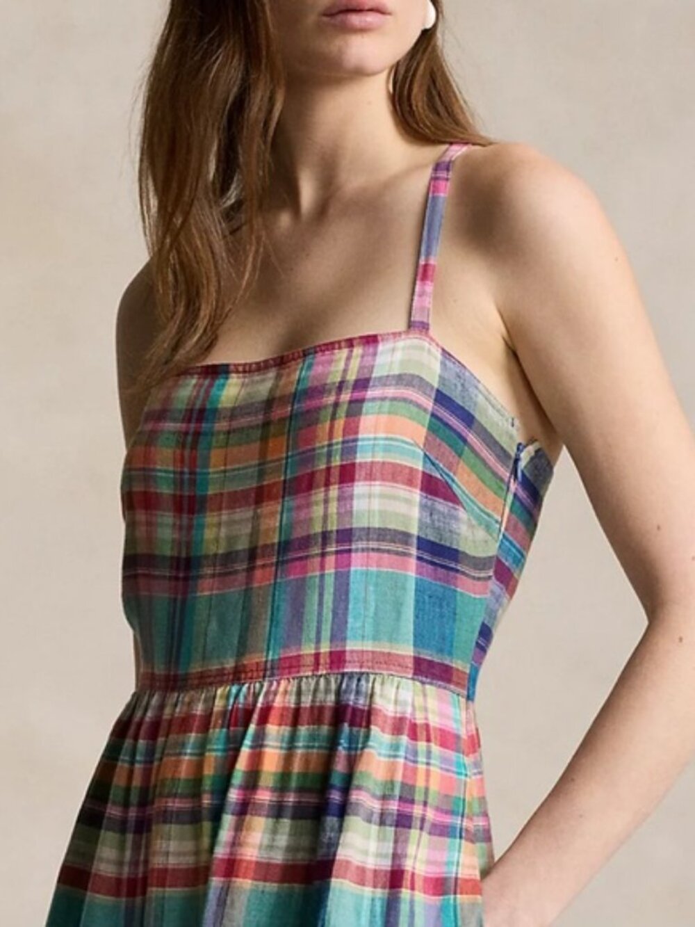 Ralph Lauren Plaid Linen Midi Dress - SIZE 2 - Picture 5 of 15